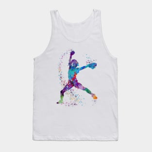 Girl Baseball Pitcher Colorful Watercolor Tank Top